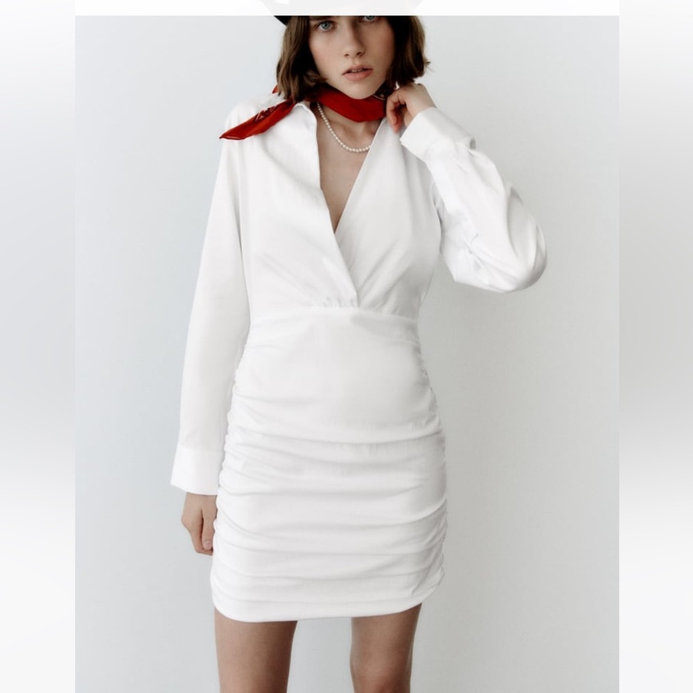Zara white ruched shirt dress.